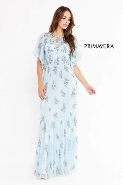 Style AMOS_LIGHTBLUE16_C7B86 Primavera Blue Size 16 Sheer Floor Length Sleeves Straight Dress on Queenly