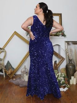 Style KIM_ROYALBLUE20_EF98B Athena Blue Size 20 Pageant Velvet Shiny Straight Dress on Queenly