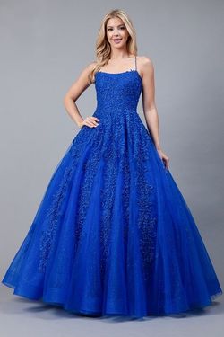 Style JAMIE_ROYALBLUE18_E2529 Amelia Couture Blue Size 18 Tall Height Pageant Floor Length Ball gown on Queenly