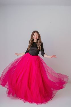 Style SKYE_FUCHSIA14_122B7 Madison James Pink Size 14 Quinceanera Long Sleeve Black Tie Ball gown on Queenly