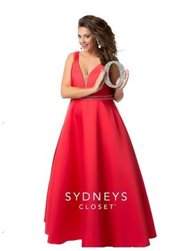 Style DELANEY Sydneys Closet Red Size 22 Satin Shiny Tall Height Ball gown on Queenly