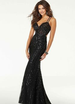 Style SELENA MoriLee Black Size 12 Pattern Sequined Cut Out Straight Dress on Queenly
