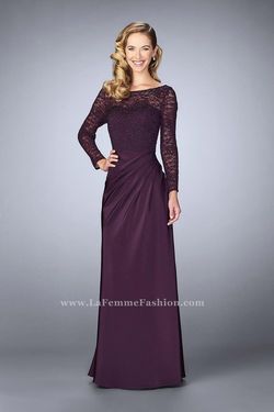 Style CLAIRE La Femme Purple Size 10 Tall Height Prom Jewelled Sheer Straight Dress on Queenly