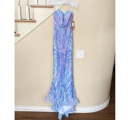 Style Periwinkle Blue Sequined Strapless Sweetheart Neckline Mermaid Gown Amelia Couture Blue Size 6 Pageant Corset Sequined Military Polyester Mermaid Dress on Queenly