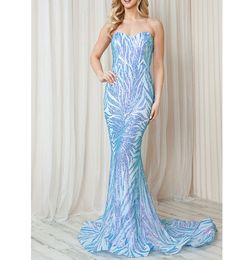 Style Periwinkle Blue Sequined Strapless Sweetheart Neckline Mermaid Gown Amelia Couture Blue Size 6 Embroidery Corset Floor Length Military Mermaid Dress on Queenly
