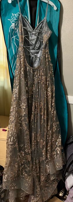 Mon Cheri Gray Size 12 Floor Length Plus Size Military Straight Dress on Queenly