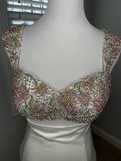 Jovani White Size 6 Beaded Top Jewelled Two Piece Appearance Mermaid Dress on Queenly