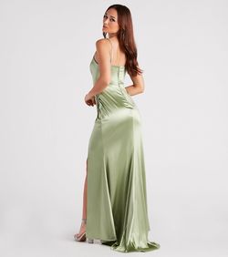 Style 05002-6941 Windsor Green Size 4 Corset Homecoming Square Neck Side slit Dress on Queenly