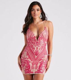 Style 05101-2221 Windsor Pink Size 12 Homecoming Sheer Jewelled Cocktail Dress on Queenly