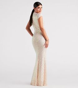 Style 05002-7084 Windsor White Size 8 Tall Height Jewelled Sheer Mermaid Dress on Queenly