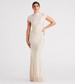 Style 05002-7084 Windsor White Size 8 Tall Height Jewelled Sheer Mermaid Dress on Queenly