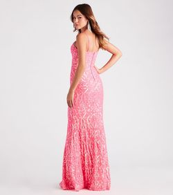 Style 05002-3161 Windsor Pink Size 12 Floor Length Sheer Jewelled Straight Dress on Queenly