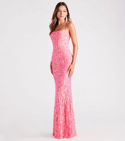 Style 05002-3161 Windsor Pink Size 12 Floor Length Sheer Jewelled Straight Dress on Queenly