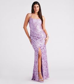 Style 05002-2948 Windsor Purple Size 8 Floor Length Tall Height Sequin Mermaid Dress on Queenly