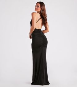 Style 05101-2407 Windsor Black Size 12 V Neck Plus Size Tall Height Side slit Dress on Queenly