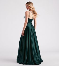 Style 05002-3022 Windsor Green Size 12 Floor Length Plus Size Padded Side slit Dress on Queenly