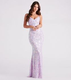 Style 05002-7051 Windsor Purple Size 8 Sequined Floor Length Mermaid Straight Dress on Queenly