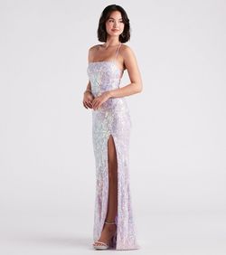 Style 05002-6823 Windsor Purple Size 16 Sequined Floor Length Mermaid Side slit Dress on Queenly