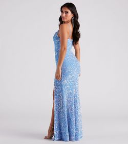 Style 05002-5606 Windsor Blue Size 8 Sequin Embroidery Jewelled Side slit Dress on Queenly
