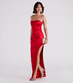 Style 05002-7112 Windsor Red Size 8 Strapless Side slit Dress on Queenly