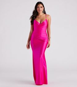 Style 05002-6903 Windsor Pink Size 0 Military V Neck Prom Silk Straight Dress on Queenly