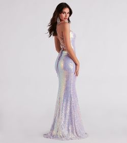 Style 05002-2914 Windsor Purple Size 16 Lace Sequined Floor Length Mermaid Side slit Dress on Queenly