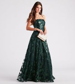 Style 05002-7399 Windsor Green Size 8 Sequined Spaghetti Strap Black Tie Sheer Prom Straight Dress on Queenly