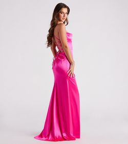 Style 05002-6950 Windsor Pink Size 12 Plus Size Padded Silk Tall Height Side slit Dress on Queenly