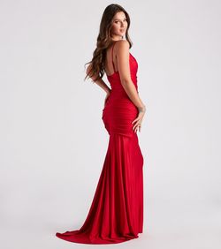 Style 05002-6952 Windsor Red Size 0 Tall Height Military Prom Mermaid Dress on Queenly