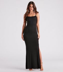 Style 05102-4916 Windsor Black Size 12 Square Neck Floor Length Side slit Dress on Queenly