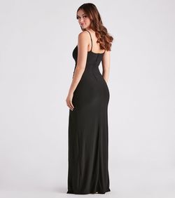 Style 05002-7380 Windsor Black Size 4 Tall Height Prom Side slit Dress on Queenly