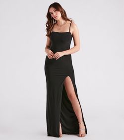 Style 05002-7380 Windsor Black Size 4 Tall Height Prom Side slit Dress on Queenly