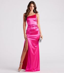 Style 05002-7052 Windsor Pink Size 0 Prom One Shoulder Bridesmaid Cut Out Side slit Dress on Queenly