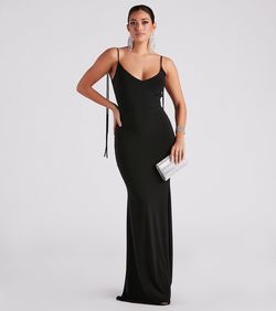 Style 05002-7242 Windsor Black Size 4 V Neck Tall Height Prom Mermaid Dress on Queenly