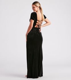 Style 05002-7189 Windsor Black Size 8 Shiny Tall Height Side slit Dress on Queenly