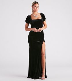 Style 05002-7189 Windsor Black Size 8 Shiny Tall Height Side slit Dress on Queenly
