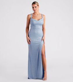 Style 05002-7111 Windsor Blue Size 4 Bridesmaid Custom Backless Side slit Dress on Queenly