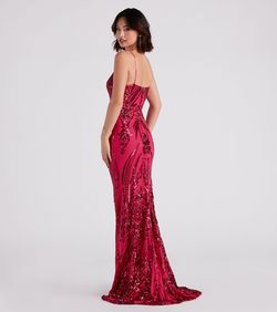 Style 05002-6885 Windsor Pink Size 0 Jersey Sequined Sheer Spaghetti Strap Prom Mermaid Dress on Queenly