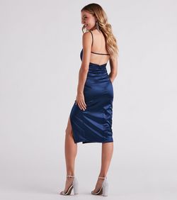 Style 05101-2095 Windsor Blue Size 4 Cocktail Bridesmaid Backless Side slit Dress on Queenly