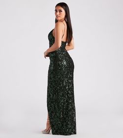 Style 05002-2835 Windsor Green Size 12 Sheer Jewelled Side slit Dress on Queenly