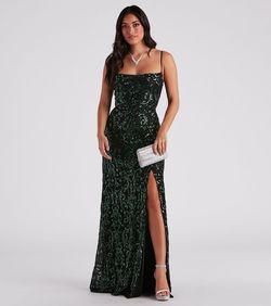 Style 05002-3322 Windsor Green Size 0 Custom Sheer Black Tie Side slit Dress on Queenly