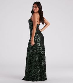 Style 05002-3322 Windsor Green Size 12 Sheer Jewelled Side slit Dress on Queenly