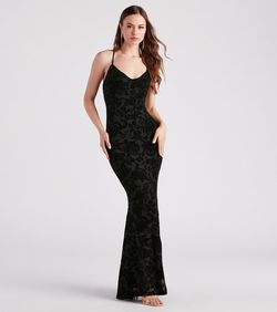Style 05002-2733 Windsor Black Size 12 Jersey Pattern Velvet V Neck Mermaid Dress on Queenly