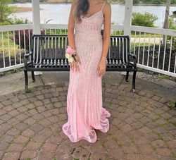 jans boutique Light Pink Size 8 Floor Length Jewelled Mermaid Dress on Queenly