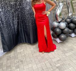 Promgirl Red Size 8 Floor Length Side slit Dress on Queenly