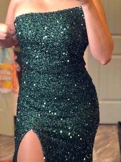 Jovani Green Size 2 Train Black Tie Sequined Military Mermaid Dress on Queenly
