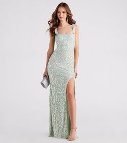 Style 05002-2862 Windsor Green Size 16 Square Neck Wedding Guest Side slit Dress on Queenly