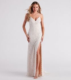 Style 05002-3151 Windsor Blue Size 12 Padded Prom Backless V Neck Side slit Dress on Queenly