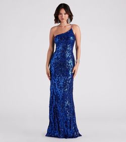 Style 05002-2487 Windsor Blue Size 4 Floor Length Padded Sheer Jewelled Mermaid Dress on Queenly