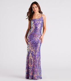 Style 05002-2488 Windsor Purple Size 8 Floor Length Wedding Guest Prom Sheer Mermaid Dress on Queenly
